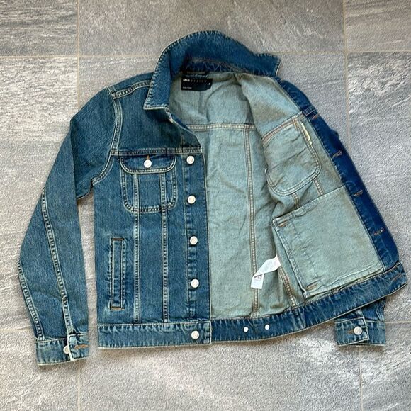 NWT Asos Regular Denim Trucker Jean Jacket Mid Medium Wash Side Pockets X-Small - Picture 11 of 16